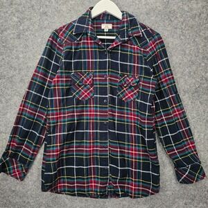 Plaid Flannel Women Shirt M Blue Roll Tab Lumberjack Western Grunge MATCHSTICK
